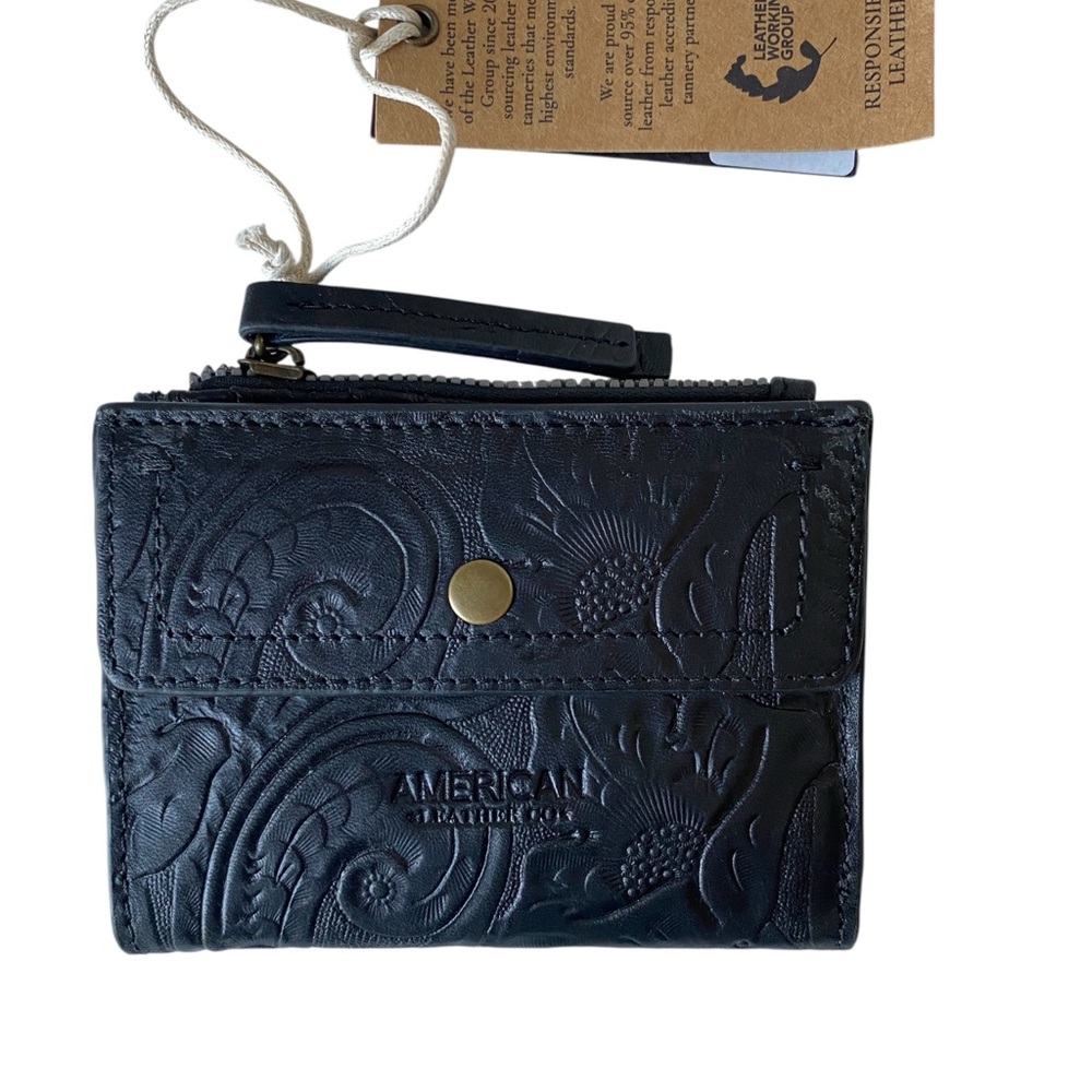 American Leather Co. Hartford Bifold Wallet RFID Black Tooled New